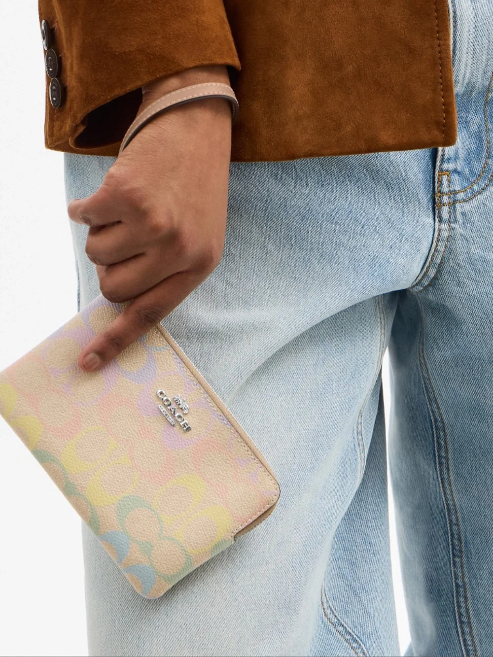 COACH Outlet Corner Zip Wristlet In Rainbow Signature Canvas